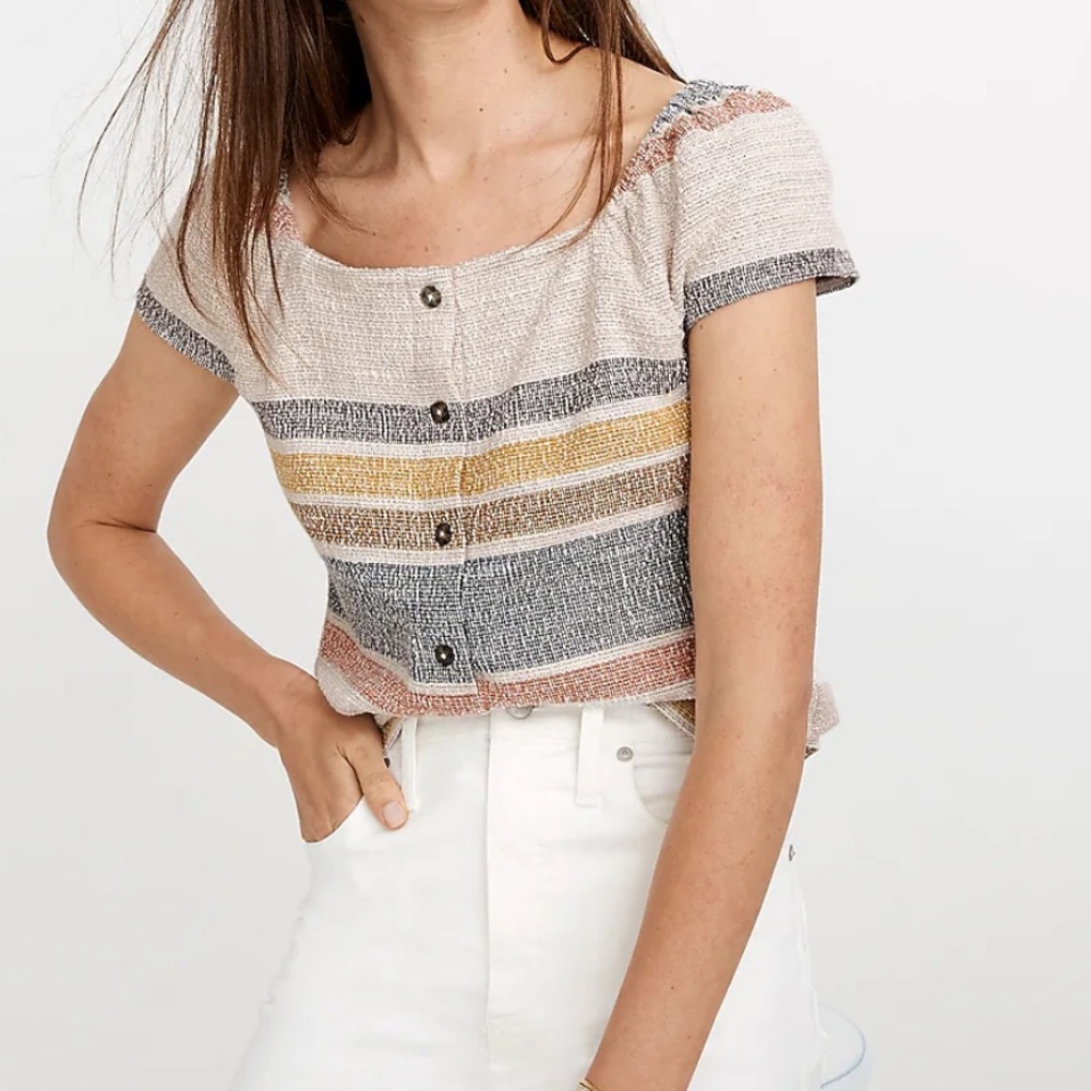 Madewell Texture & Thread Button-Front Top in Stripe XXS